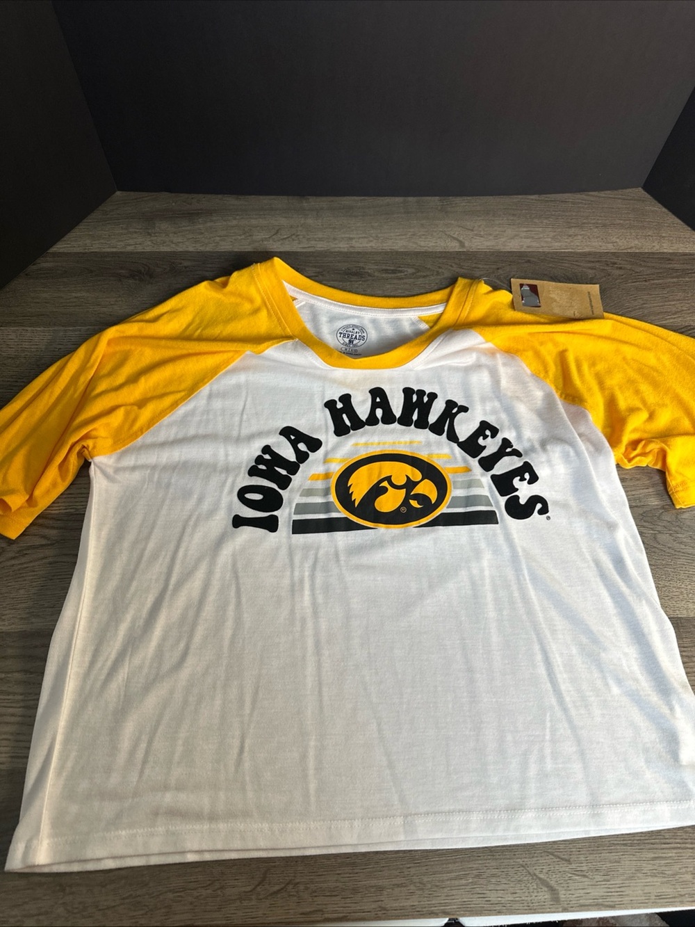 Rivalry Threads Iowa Hawkeyes Raglan Tee - White & Yellow - Picture 2 of 8